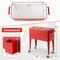 Red Steel Rolling Patio Cooler Cart with Wheels, 80 Quart Outdoor Beverage Cooler, Portable Ice Chest with Bottle Opener & Drain Plug